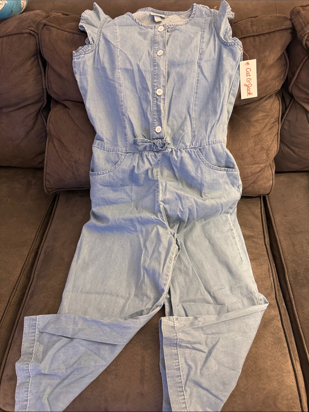 NWT Cat & Jack Light Blue Denim Button-Front Jumpsuit